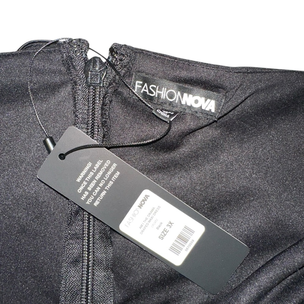 NWT Fashion Nova Am I The Drama Draped Black Maxi Dress Evening Gown 3X - Picture 5 of 9